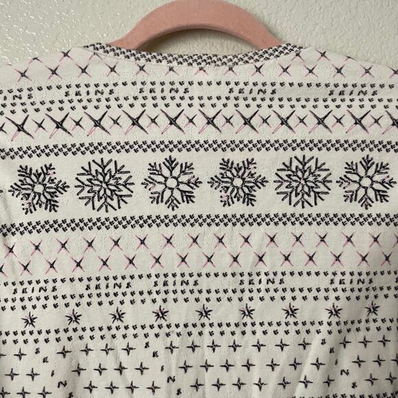 Skims Top Womens Large White Black Fair Isle Cropped Long Sleeve Knit Pajama - Picture 10 of 12
